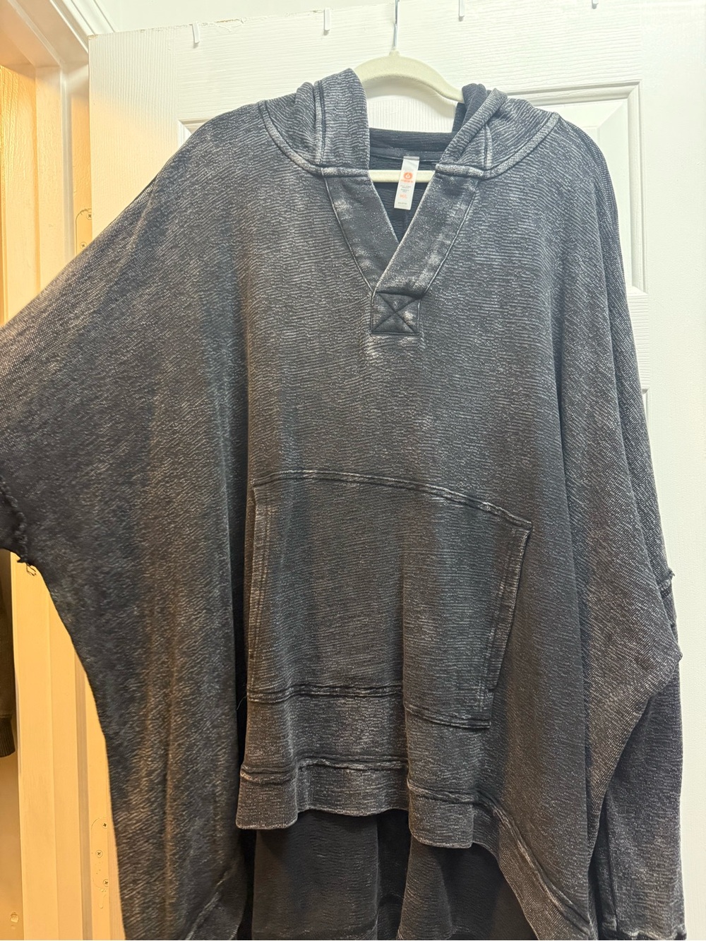 Prana Washed Charcoal Hooded Poncho Sweatshirt